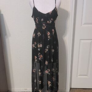 Inspired Hearts Sleeveless Black & Orange Floral Sheer Maxi Dress. Size XL